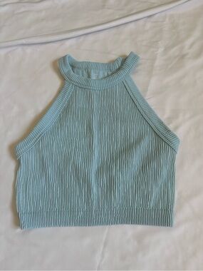 aerie Light Aqua Ribbed Halter Crop Top